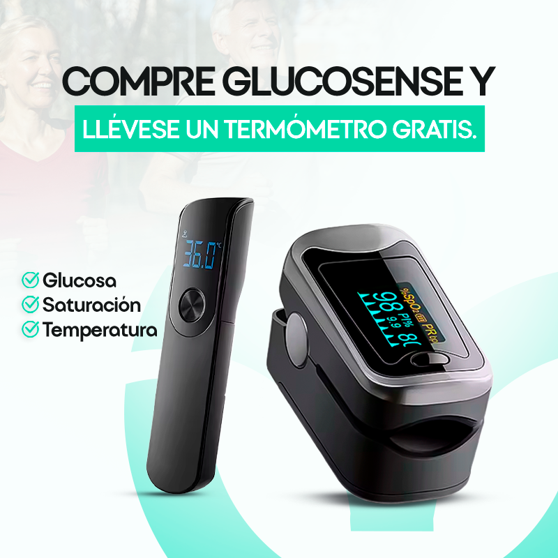 GlucoSense™ + Termómetro de Regalo Hoy – Cuida tu glucosa, saturación de oxígeno y temperatura en casa