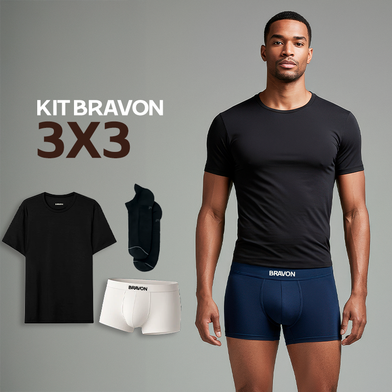 Pack Bravon 3x3 – Todo lo que necesitas: 3 Camisas, 3 Boxers y 3 Medias